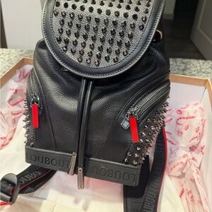 Christian Louboutin Black and Red Spiked Backpack